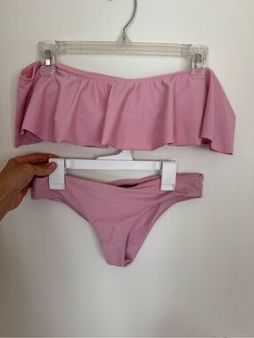 Beach Riot Off Shoulder Ruffled Pink Bikini Set